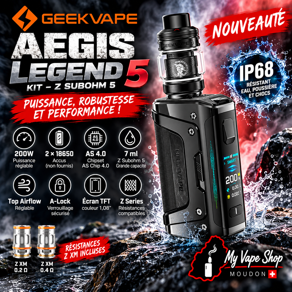 Boîte du kit Aegis Legend 5 Geekvape 200W avec réservoir 7 ml