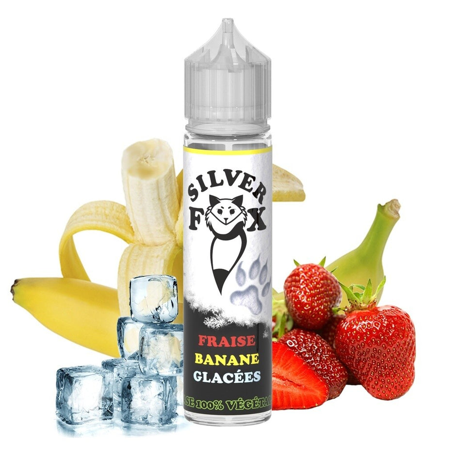E-LIQUIDE FRAISE, BANANE GLACÉES - SILVER FOX 100% VÉGÉTALE 50 ML.